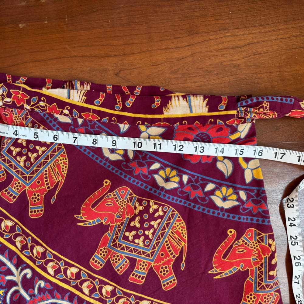 Darn Good Yarn 100% Cotton Boho Wrap Midi Skirt – Elephant and Camel Print - Picture 7 of 9